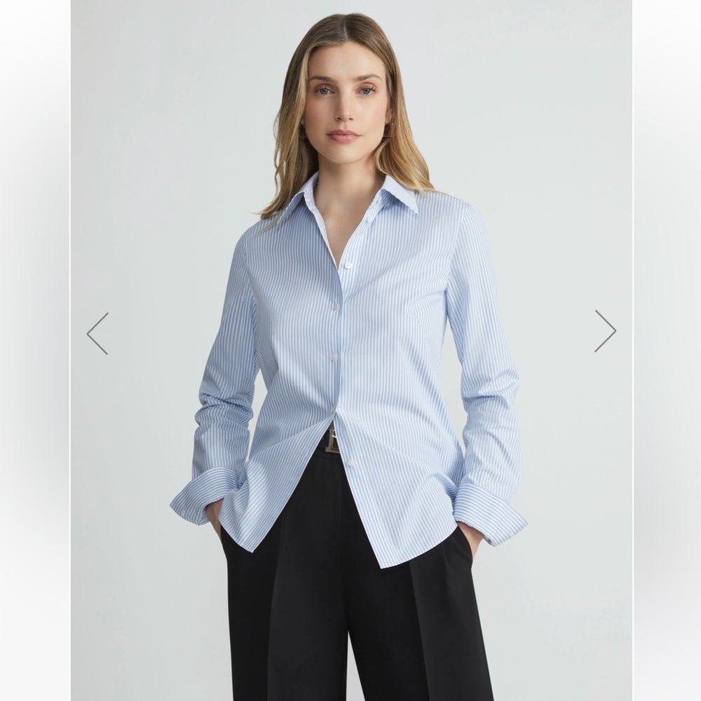Lafayette 148 Pinstripe Cotton Slim Shirt